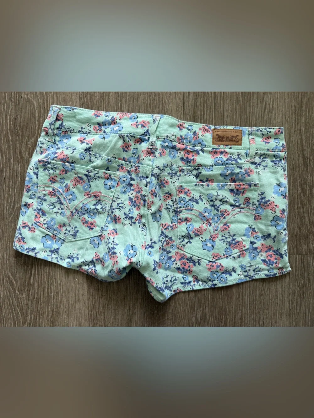 Levi's Mint Floral Denim Short Shorts
